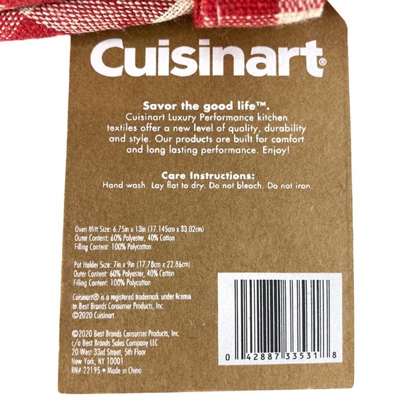 CUISINART Red Plaid Heat Resistant Oven Mitt & Pot Holder - Picture 11 of 12
